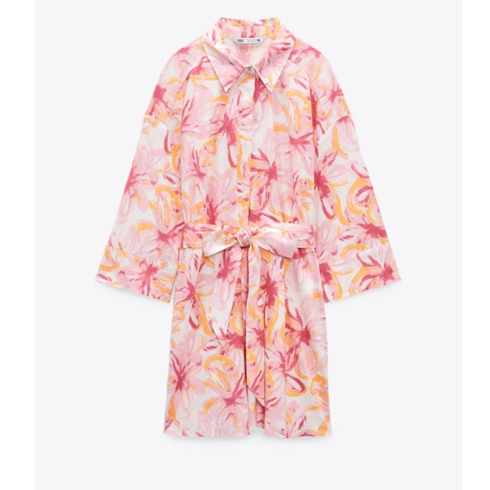 NWT Zara floral watercolor linen blend wrap dress